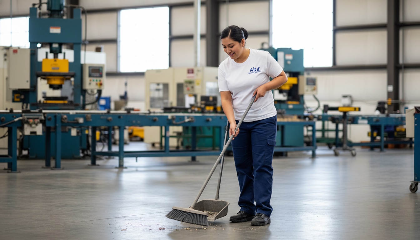 Professional janitor cleaning windows in Los Angeles office