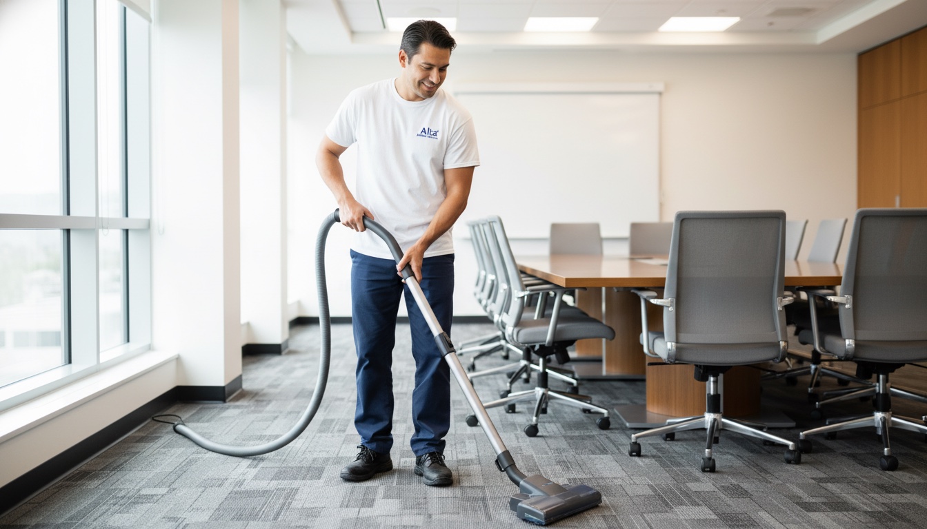 Janitorial staff cleaning computer monitors in office