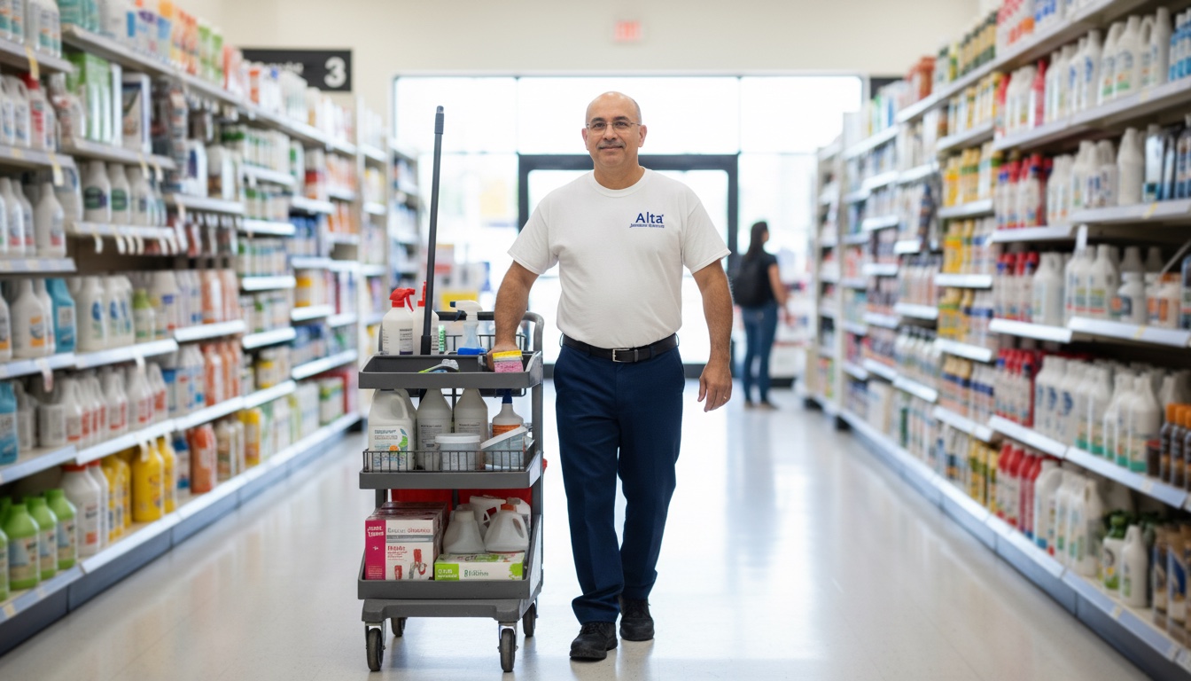 Commercial floor cleaning with efficient janitorial equipment